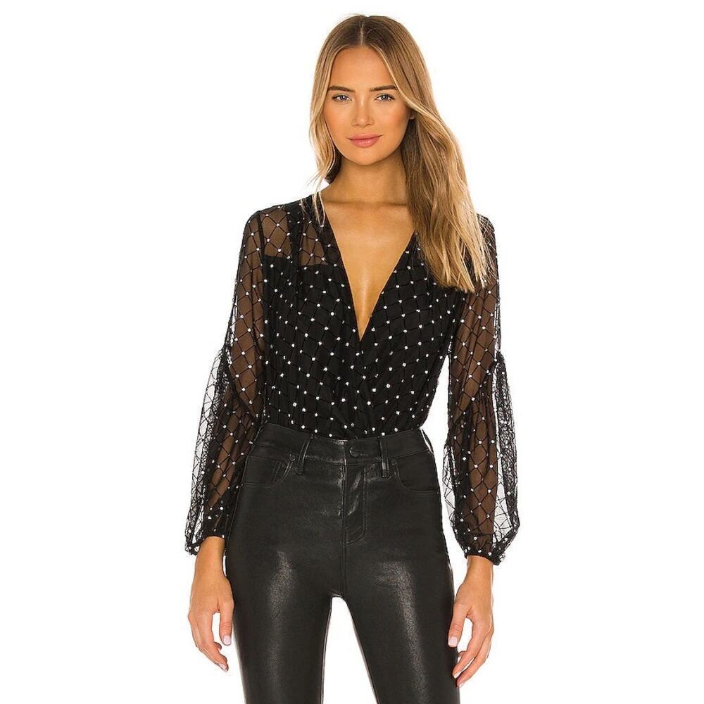 Revolve Amanda Uprichard Yuri Bodysuit in Diamond Mesh Size Small